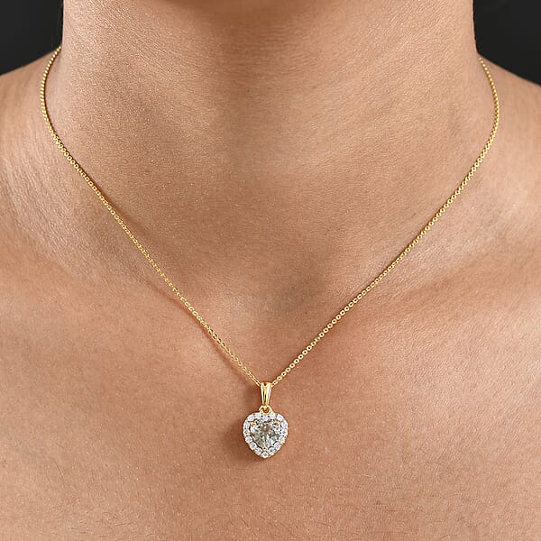 Shop Lc D'Joy AAA Turkizite And Moissanite 1.75 Ctw Everlasting Heart Pendant Necklace In 18K Vermeil Yellow Gold Over Sterling Silver 20 Inches