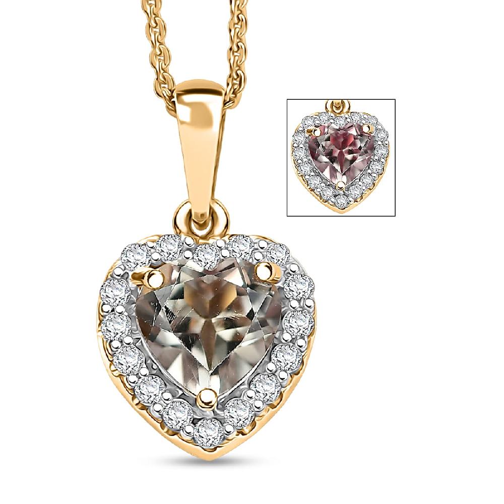 shop lc D'Joy AAA Turkizite and Moissanite 1.75 ctw Everlasting Heart Pendant Necklace in 18K Vermeil Yellow Gold Over Sterling Silver 20 Inches
