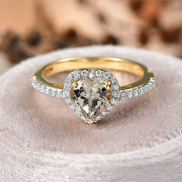 Shop Lc D'Joy AAA Turkizite Moissanite Heart Ring In 18K Vermeil YG Over Sterling Silver 1.85 Ctw