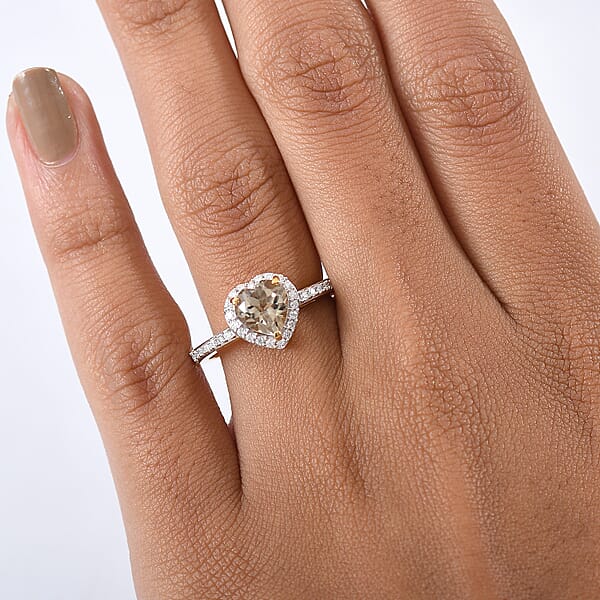 Shop Lc D'Joy AAA Turkizite Moissanite Heart Ring In 18K Vermeil YG Over Sterling Silver 1.85 Ctw