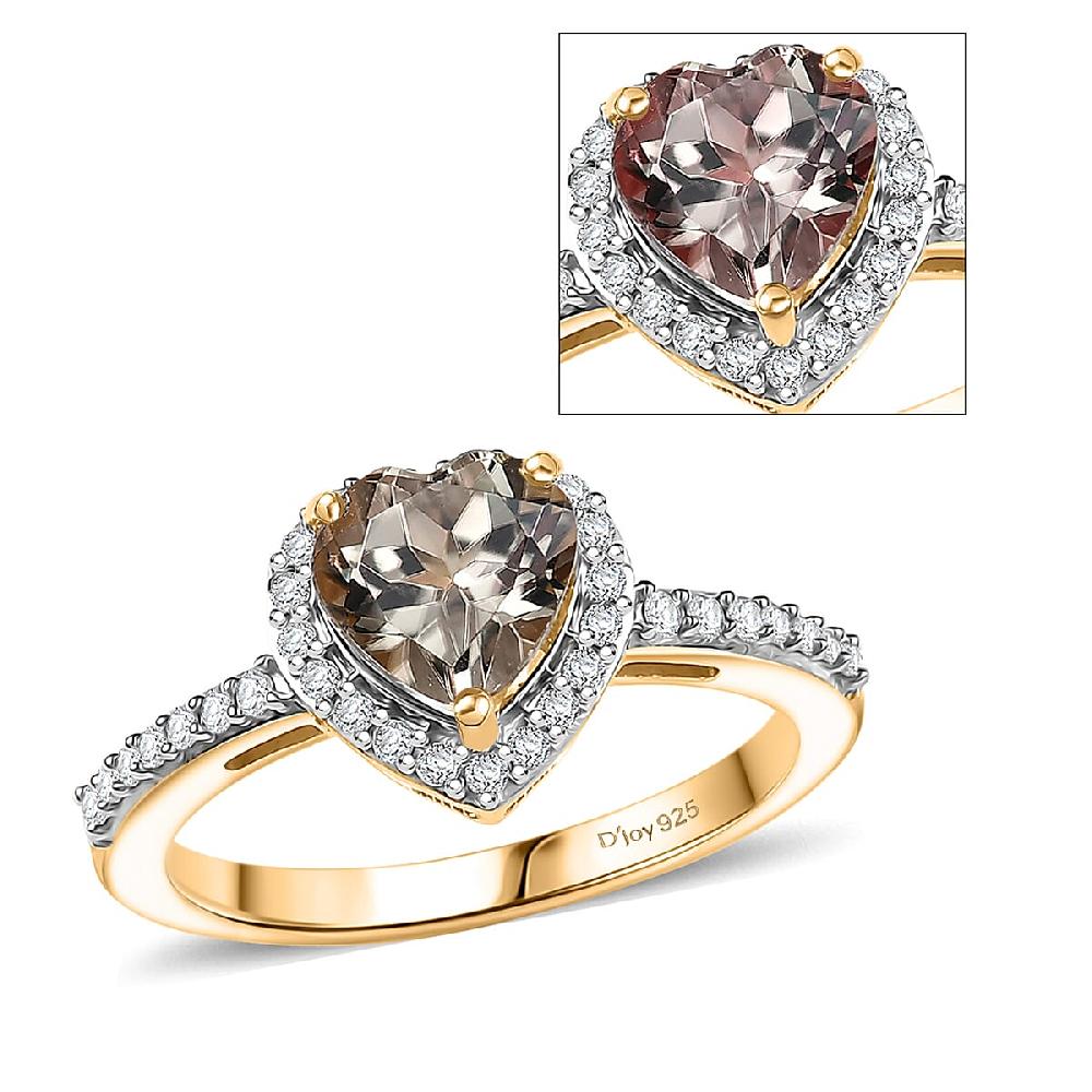 shop lc D'Joy AAA Turkizite Moissanite Heart Ring in 18K Vermeil YG Over Sterling Silver 1.85 ctw