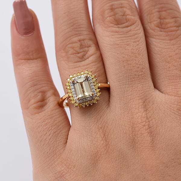 Shop Lc D'Joy AAA Turkizite Natural Yellow And White Diamond 2.25 Ctw Golden Mirage Ring In 18K Vermeil Yellow Gold Over Sterling Silver