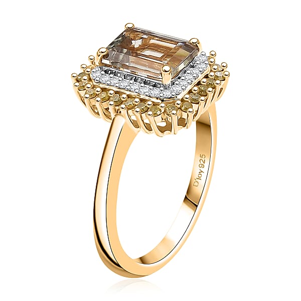 Shop Lc D'Joy AAA Turkizite Natural Yellow And White Diamond 2.25 Ctw Golden Mirage Ring In 18K Vermeil Yellow Gold Over Sterling Silver