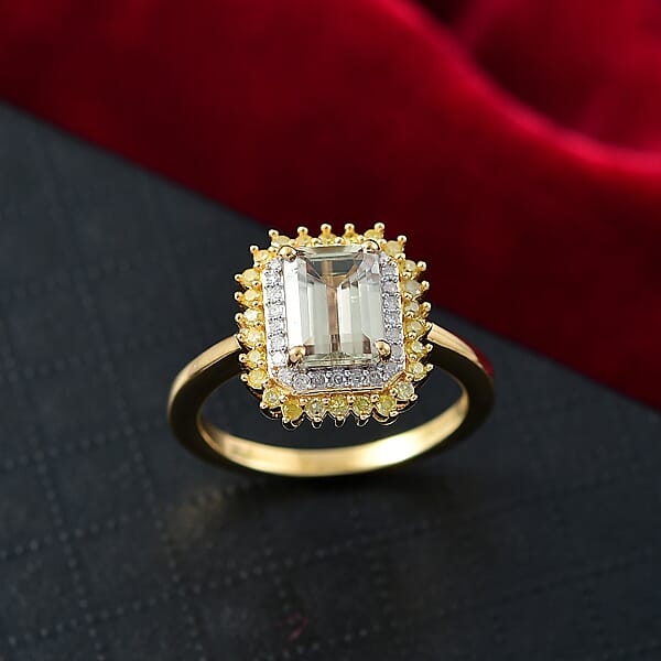 Shop Lc D'Joy AAA Turkizite Natural Yellow And White Diamond 2.25 Ctw Golden Mirage Ring In 18K Vermeil Yellow Gold Over Sterling Silver