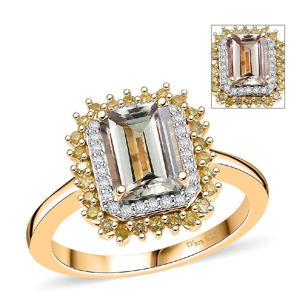 shop lc D'Joy AAA Turkizite Natural Yellow and White Diamond 2.25 ctw Golden Mirage Ring in 18K Vermeil Yellow Gold Over Sterling Silver