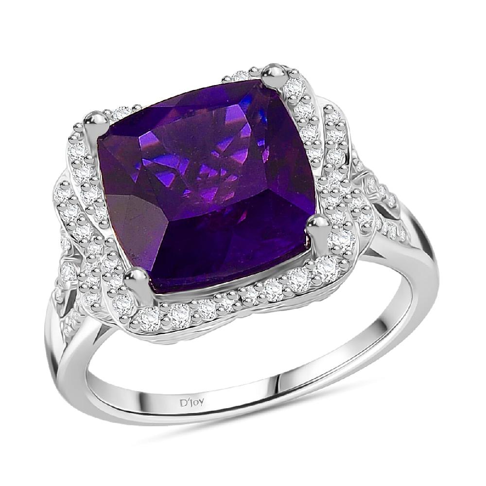 shop lc D'Joy AAA Zambian Amethyst and Moissanite 5.65 ctw Poinsettia flower Ring in Rhodium Over Sterling Silver