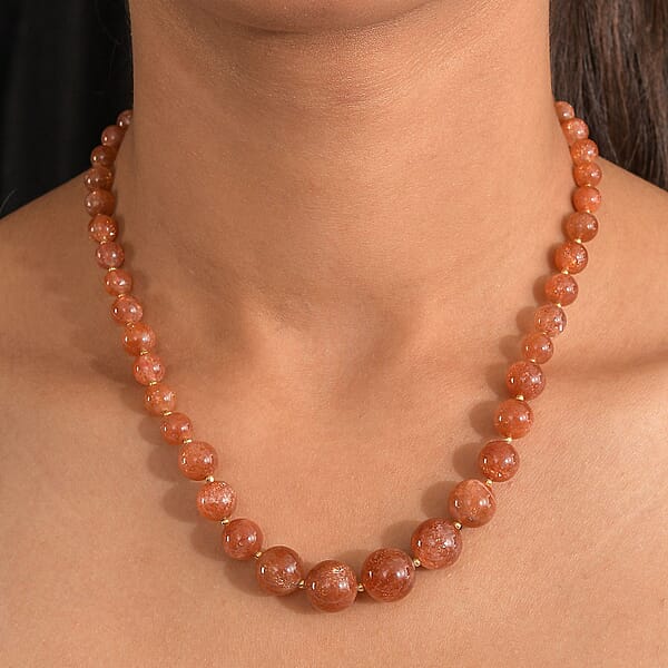 Shop Lc D'Joy AAAA RARE FIND Golden Sunstone 200.00 Ctw Goldon Glow Beaded Necklace In 18K Vermeil Yellow Gold Over Sterling Silver 18-20 Inches