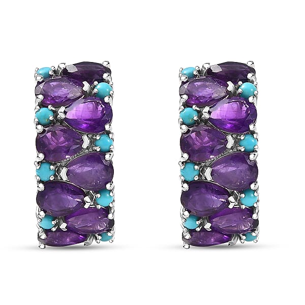 Shop Lc D'Joy African Amethyst And Lagoon Turquoise 12.10 Ctw Tears Of The Moon Earrings In Rhodium Over Sterling Silver