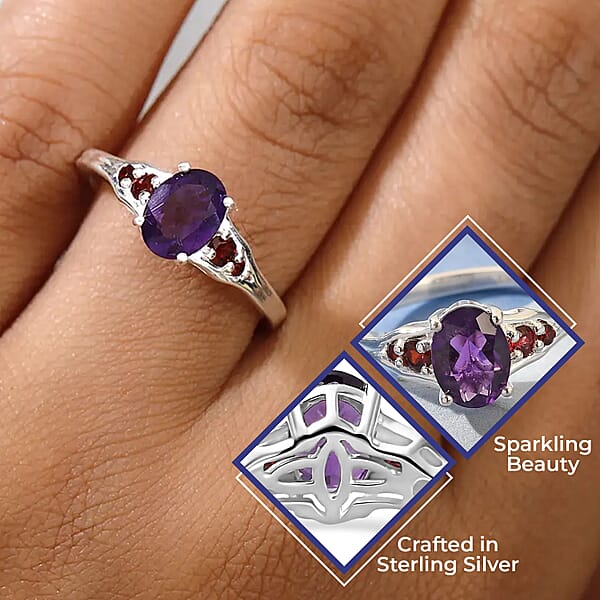 Shop Lc D'Joy African Amethyst And Mozambique Garnet 1.40 Ctw Ring In Sterling Silver