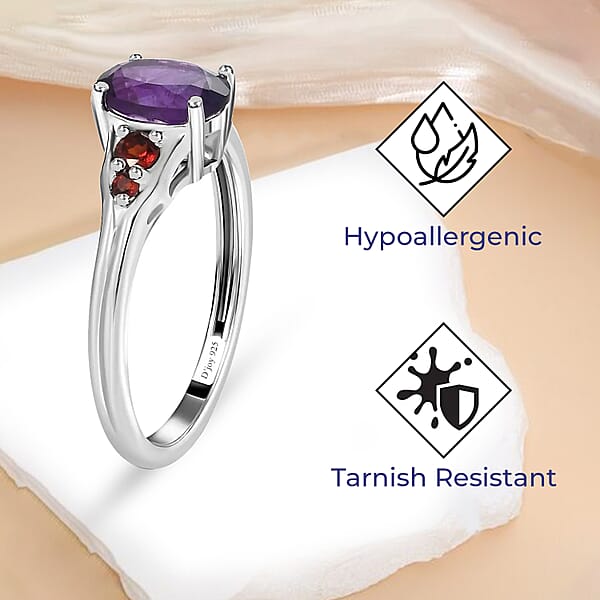 Shop Lc D'Joy African Amethyst And Mozambique Garnet 1.40 Ctw Ring In Sterling Silver