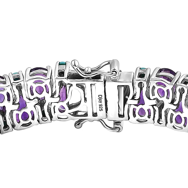 Shop Lc D'Joy African Amethyst And Sleeping Beauty Turquoise 34 Ctw Mystic Oasis Bracelet In Rhodium Over Sterling Silver (8.00 In)