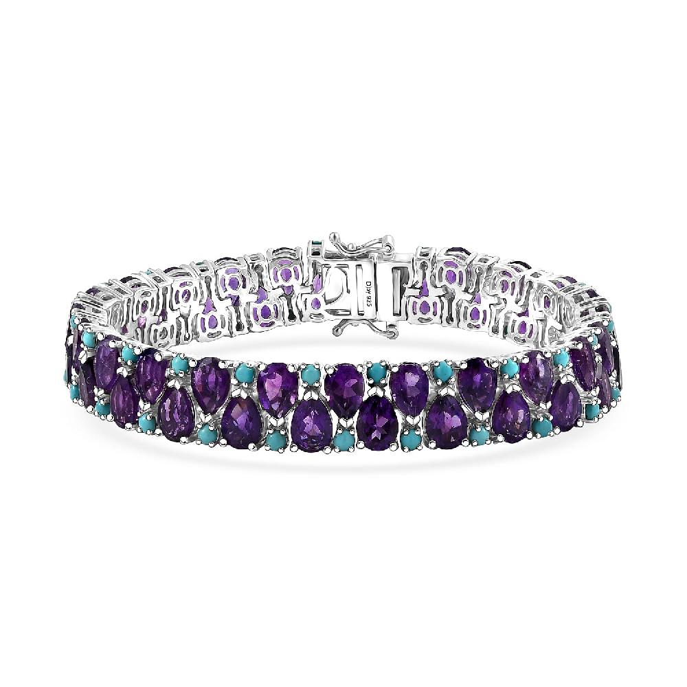 shop lc D'Joy African Amethyst and Sleeping Beauty Turquoise 34 ctw Mystic Oasis Bracelet in Rhodium Over Sterling Silver (8.00 In)