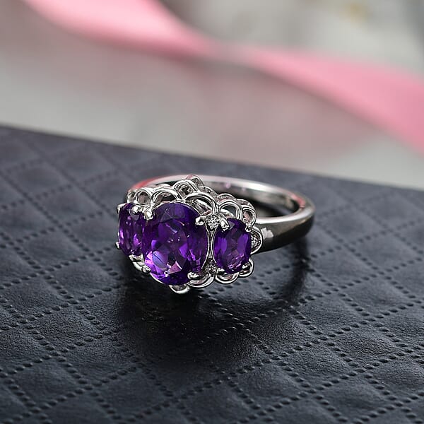 Shop Lc D'Joy African Amethyst And White Zircon 2.60 Ctw Ring In Platinum Over Sterling Silver