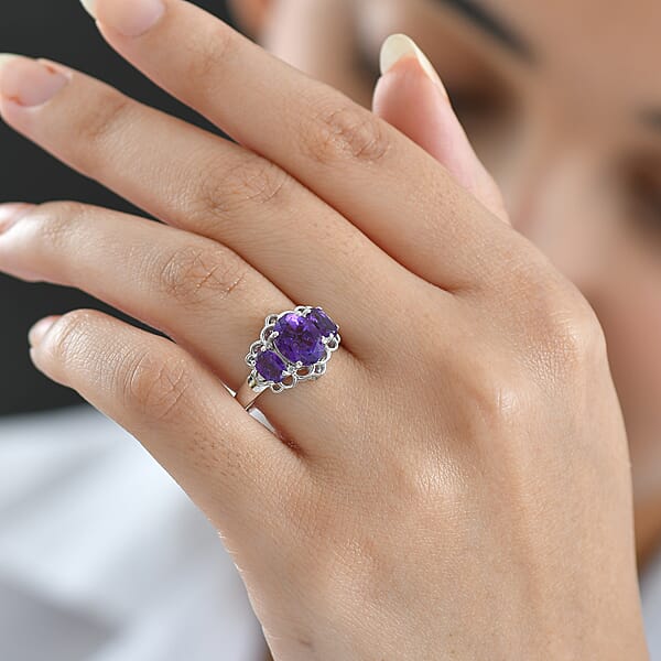 Shop Lc D'Joy African Amethyst And White Zircon 2.60 Ctw Ring In Platinum Over Sterling Silver