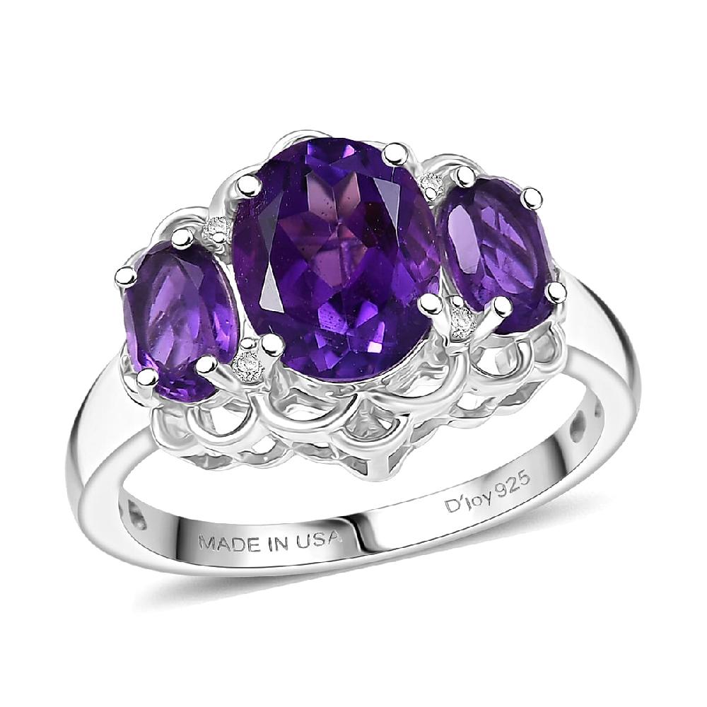 shop lc D'Joy African Amethyst and White Zircon 2.60 ctw Ring in Platinum Over Sterling Silver