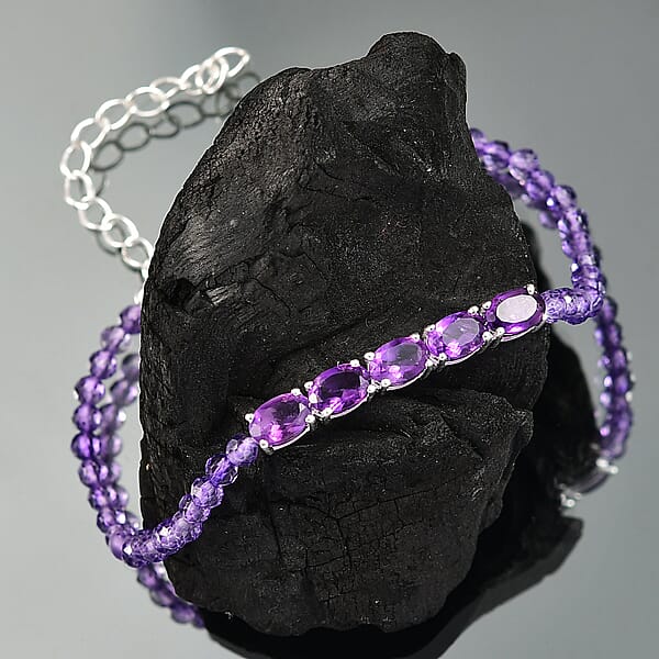 Shop Lc D'Joy African Amethyst Beaded Bracelet In Sterling Silver (6.50-8.00In) 10.90 Ctw