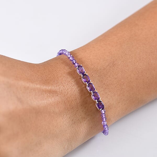 Shop Lc D'Joy African Amethyst Beaded Bracelet In Sterling Silver (6.50-8.00In) 10.90 Ctw
