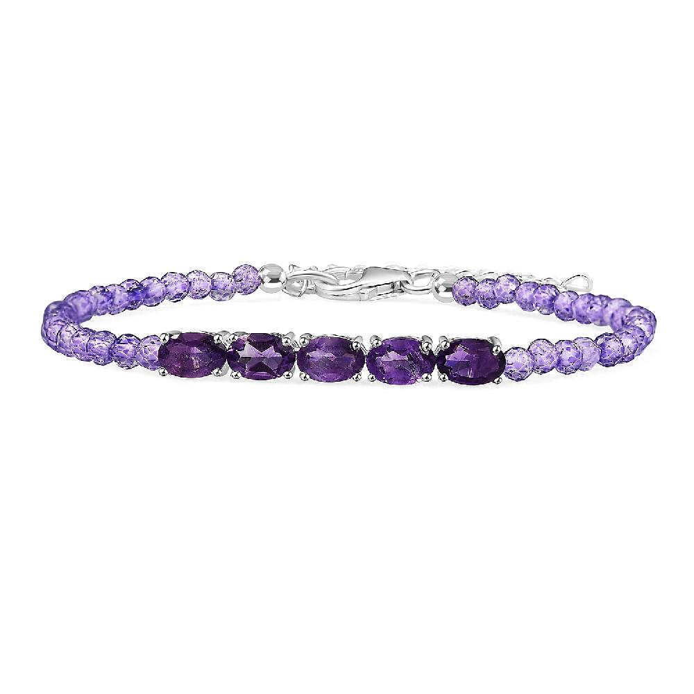 shop lc D'Joy African Amethyst Beaded Bracelet in Sterling Silver (6.50-8.00In) 10.90 ctw