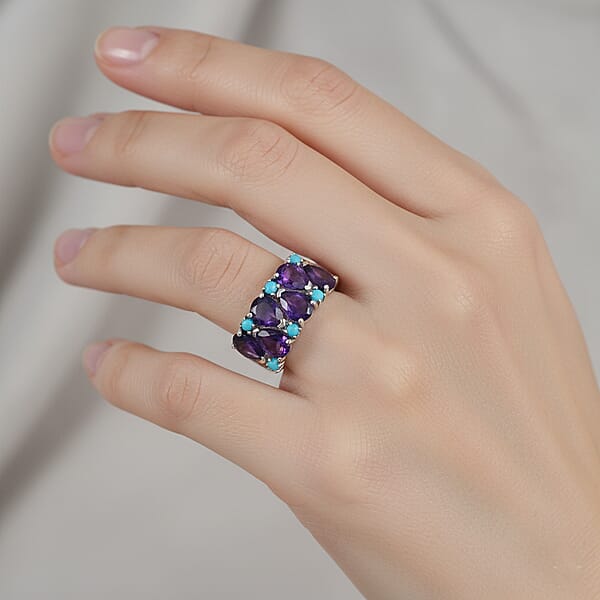 Shop Lc D'Joy African Amethyst Lagoon Turquoise Ring In Rhodium Over Sterling Silver 5.50 Ctw