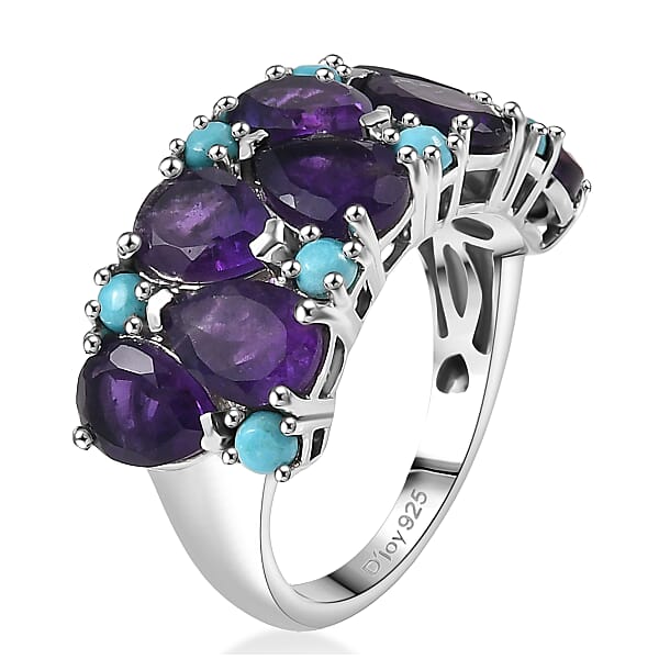 Shop Lc D'Joy African Amethyst Lagoon Turquoise Ring In Rhodium Over Sterling Silver 5.50 Ctw