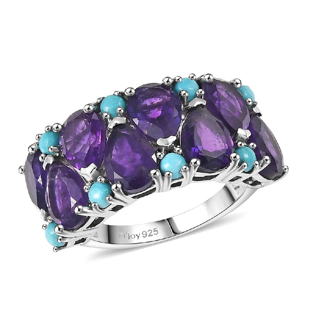 shop lc D'Joy African Amethyst Lagoon Turquoise Ring in Rhodium Over Sterling Silver 5.50 ctw