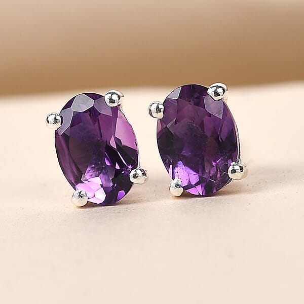 Shop Lc D'Joy African Amethyst Stud Earrings In Sterling Silver 1.50 Ctw