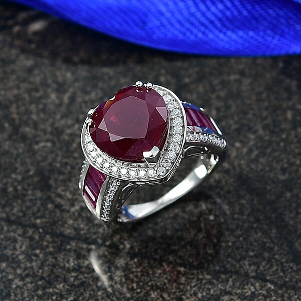 Shop Lc D'Joy African Ruby Moissanite Royal Legacy Ring In Rhodium Over Sterling Silver 11.50 Ctw
