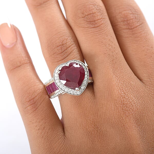 Shop Lc D'Joy African Ruby Moissanite Royal Legacy Ring In Rhodium Over Sterling Silver 11.50 Ctw