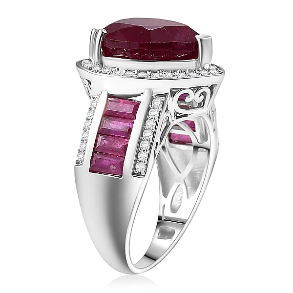 Shop Lc D'Joy African Ruby Moissanite Royal Legacy Ring In Rhodium Over Sterling Silver 11.50 Ctw