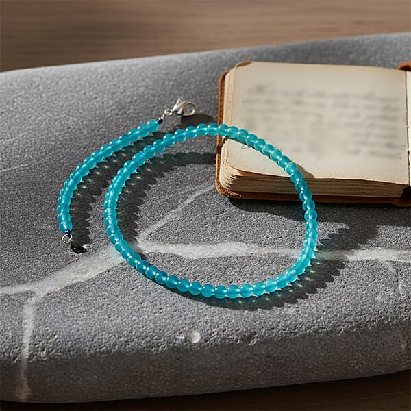 Shop Lc D'Joy Amazonite Beaded 140 Ctw Necklace 20 Inches In Rhodium Over Sterling Silver