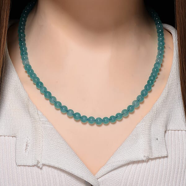 Shop Lc D'Joy Amazonite Beaded 140 Ctw Necklace 20 Inches In Rhodium Over Sterling Silver