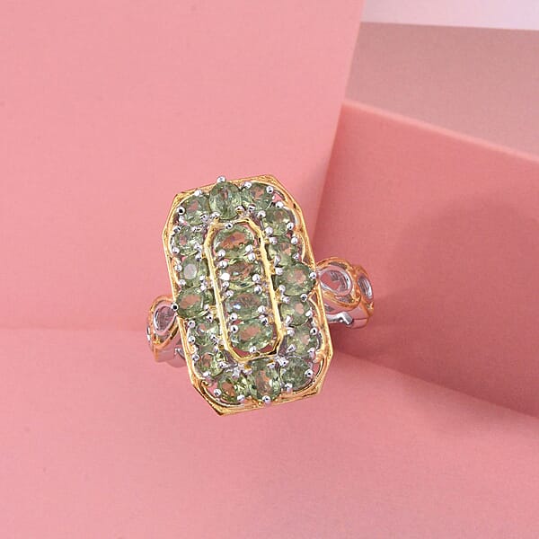 Shop Lc D'Joy Ambanja Demantoid Garnet 3.40 Ctw Art Deco Ring In 18K Vermeil YG And Rhodium Over Sterling Silver