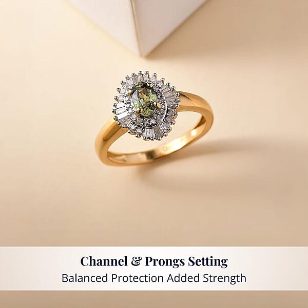 Shop Lc D'Joy Ambanja Demantoid Garnet And Diamond 0.90 Ctw Sunburst Ring In 18K Vermeil Yellow Gold Over Sterling Silver