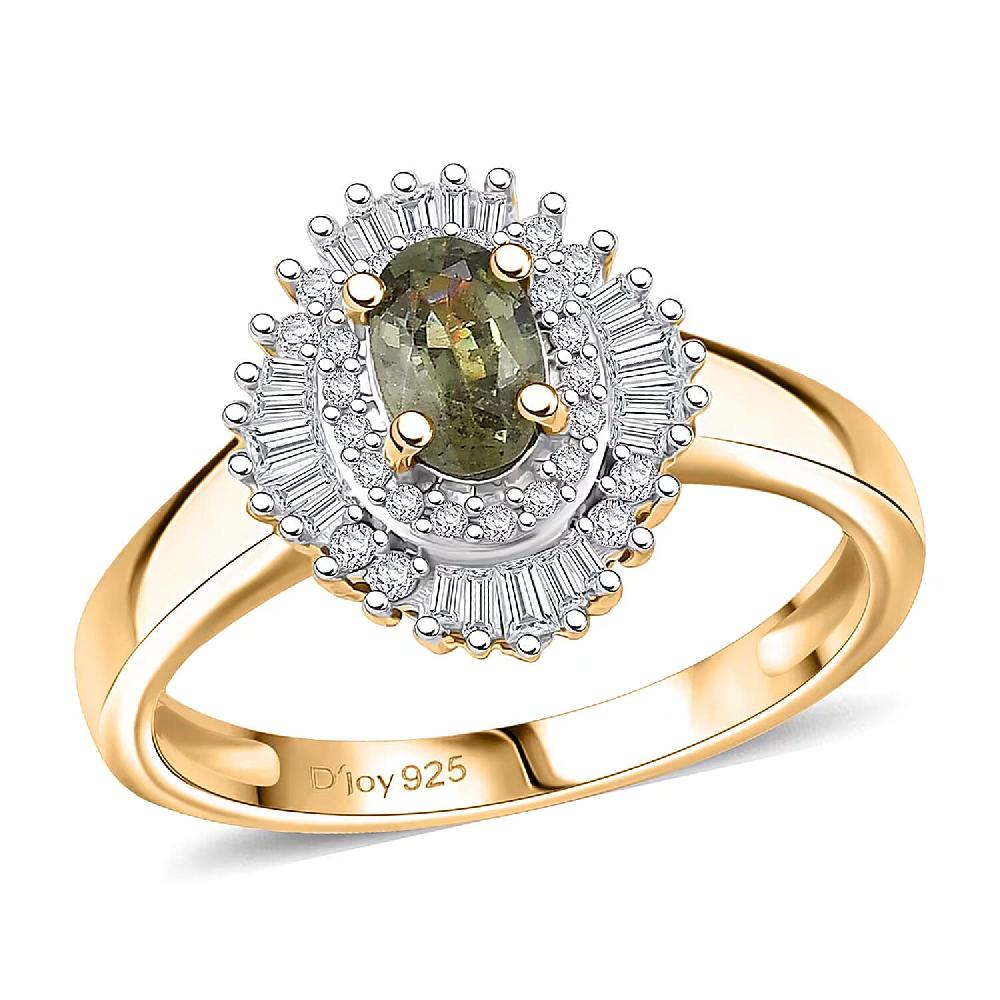 shop lc D'Joy Ambanja Demantoid Garnet and Diamond 0.90 ctw Sunburst Ring in 18K Vermeil Yellow Gold Over Sterling Silver