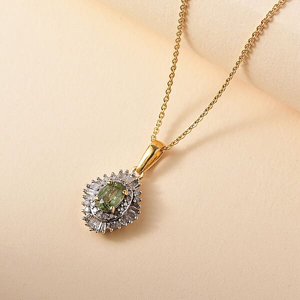 Shop Lc D'Joy Ambanja Demantoid Garnet And Diamond 1.00 Ctw Sunburst Pendant Necklace In 18K Vermeil Yellow Gold Over Sterling Silver 20 Inches