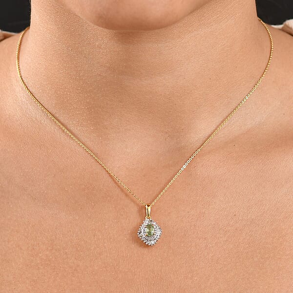 Shop Lc D'Joy Ambanja Demantoid Garnet And Diamond 1.00 Ctw Sunburst Pendant Necklace In 18K Vermeil Yellow Gold Over Sterling Silver 20 Inches
