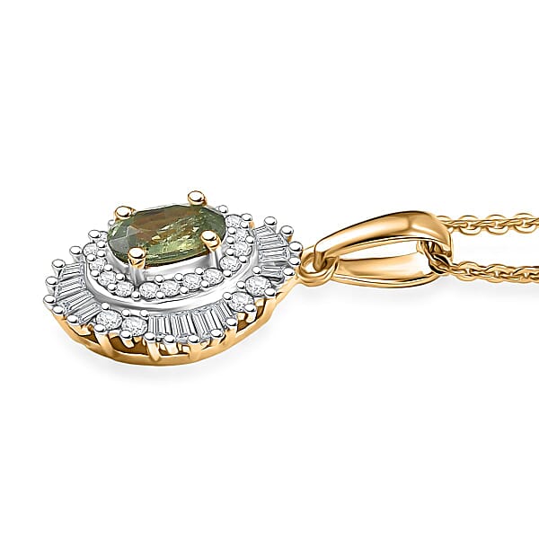 Shop Lc D'Joy Ambanja Demantoid Garnet And Diamond 1.00 Ctw Sunburst Pendant Necklace In 18K Vermeil Yellow Gold Over Sterling Silver 20 Inches