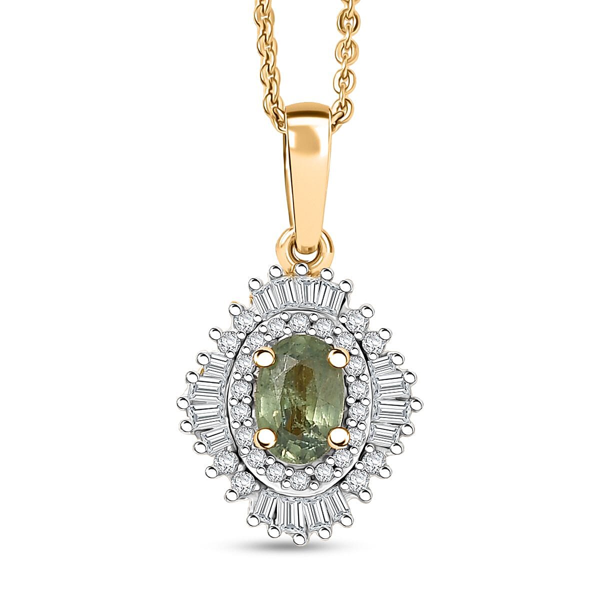 shop lc D'Joy Ambanja Demantoid Garnet and Diamond 1.00 ctw Sunburst Pendant Necklace in 18K Vermeil Yellow Gold Over Sterling Silver 20 Inches