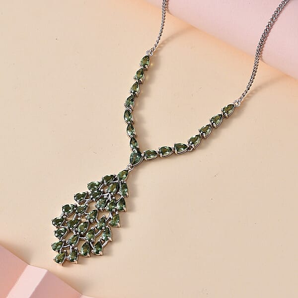 Shop Lc D'Joy Andranomaro Green Apatite Waterfall Necklace 18-20 Inches In Rhodium Over Sterling Silver 10.40 Ctw