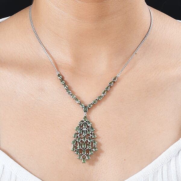Shop Lc D'Joy Andranomaro Green Apatite Waterfall Necklace 18-20 Inches In Rhodium Over Sterling Silver 10.40 Ctw