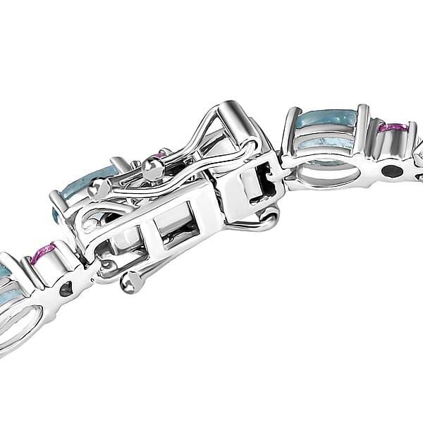 Shop Lc D'Joy Aqua Kyanite And Madagascar Pink Sapphire 12.40 Ctw Water Bubbles Bracelet In Rhodium Over Sterling Silver (7.25 In)