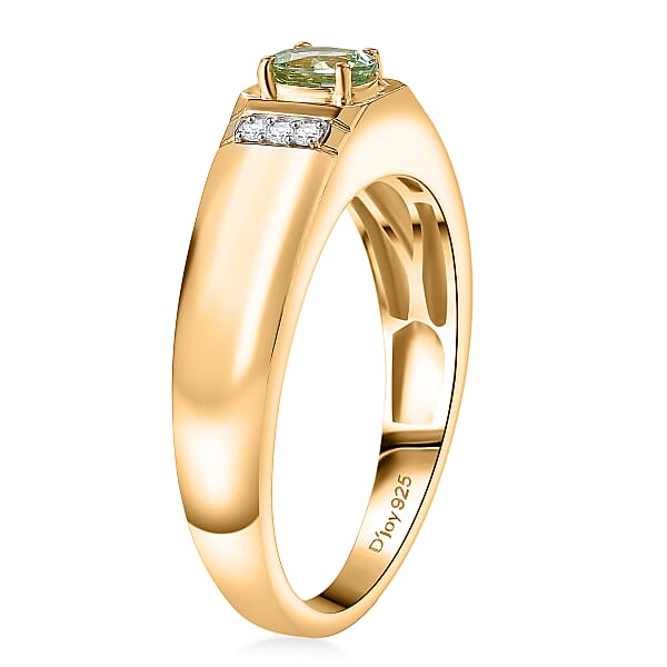 Shop Lc D'Joy Arquiana Mint Tourmaline Diamond Men's Ring In 18K Vermeil YG Over Sterling Silver 0.40 Ctw
