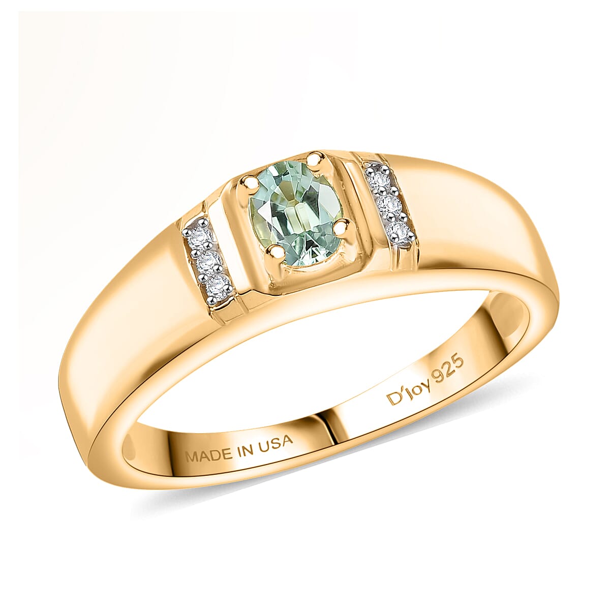 shop lc D'Joy Arquiana Mint Tourmaline Diamond Men's Ring in 18K Vermeil YG Over Sterling Silver 0.40 ctw