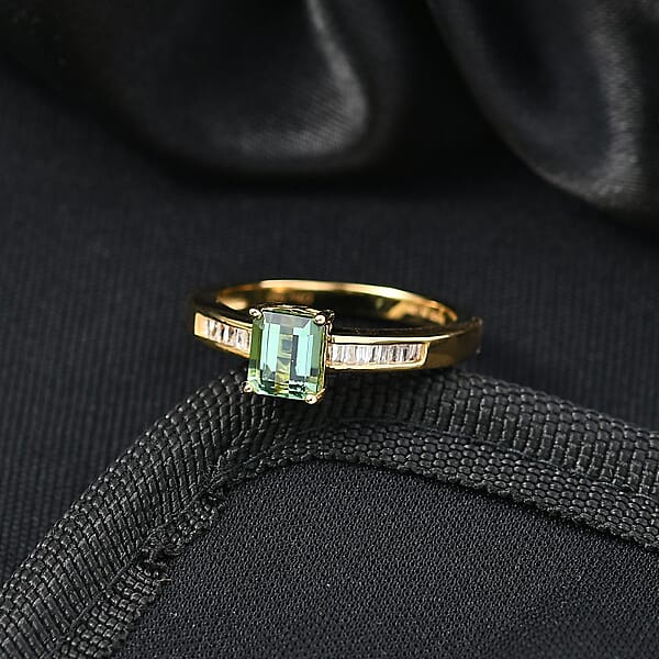 Shop Lc D'Joy Arquiana Mint Tourmaline Diamond Ring In 18K Vermeil YG Over Sterling Silver 1.25 Ctw