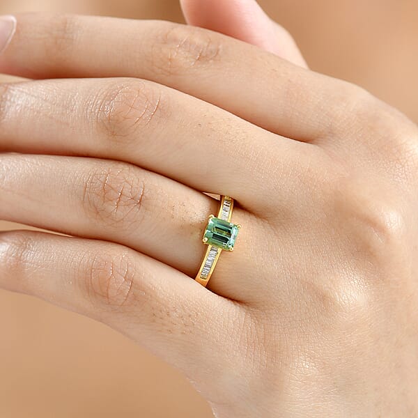 Shop Lc D'Joy Arquiana Mint Tourmaline Diamond Ring In 18K Vermeil YG Over Sterling Silver 1.25 Ctw
