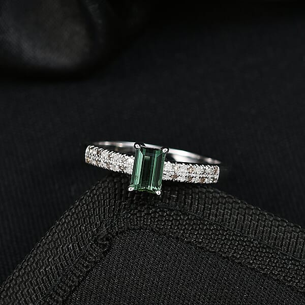 Shop Lc D'Joy Arquiana Mint Tourmaline Natural Champagne And White Diamond Ring In Rhodium Over Sterling Silver 0.70 Ctw