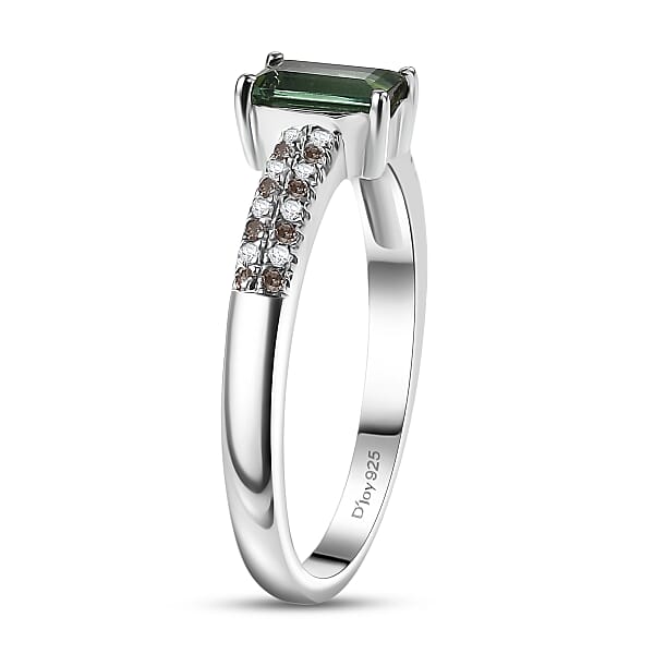 Shop Lc D'Joy Arquiana Mint Tourmaline Natural Champagne And White Diamond Ring In Rhodium Over Sterling Silver 0.70 Ctw