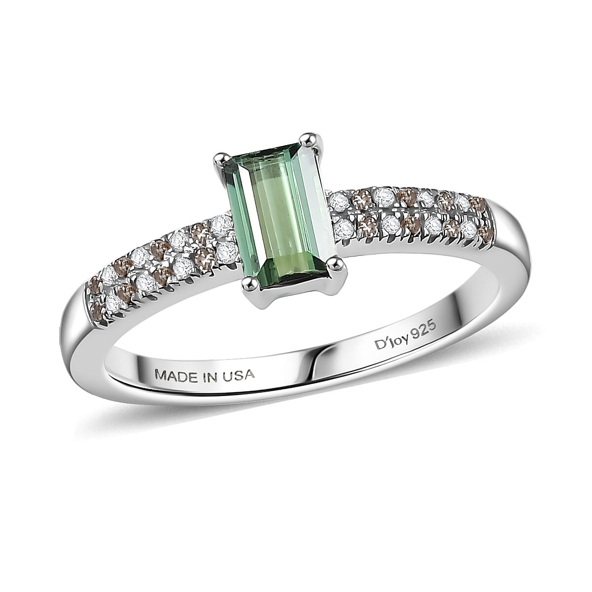 shop lc D'Joy Arquiana Mint Tourmaline Natural Champagne and White Diamond Ring in Rhodium Over Sterling Silver 0.70 ctw