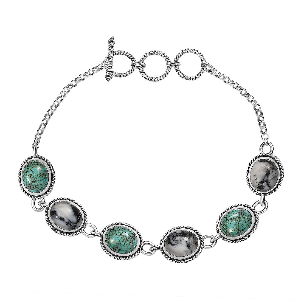 shop lc D'Joy Artisan Crafted Blue Horizon Turquoise and White Buffalo 15.80 ctw Toggle Clasp Bracelet in Black Oxidized Sterling Silver (6.50-8.0In) (7.25 In)