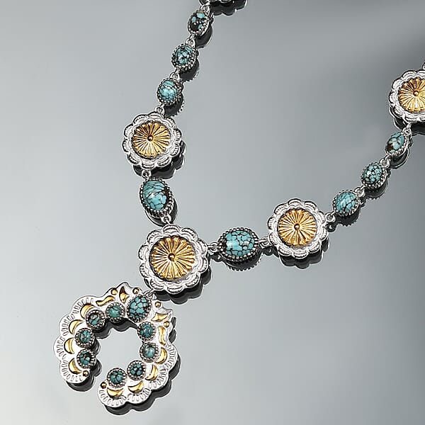 Shop Lc D'Joy Artisan Crafted Blue Moon Turquoise 5.95 Ctw Native American Concho Necklace In 18K YG And Rhodium Over Sterling Silver 18 Inches